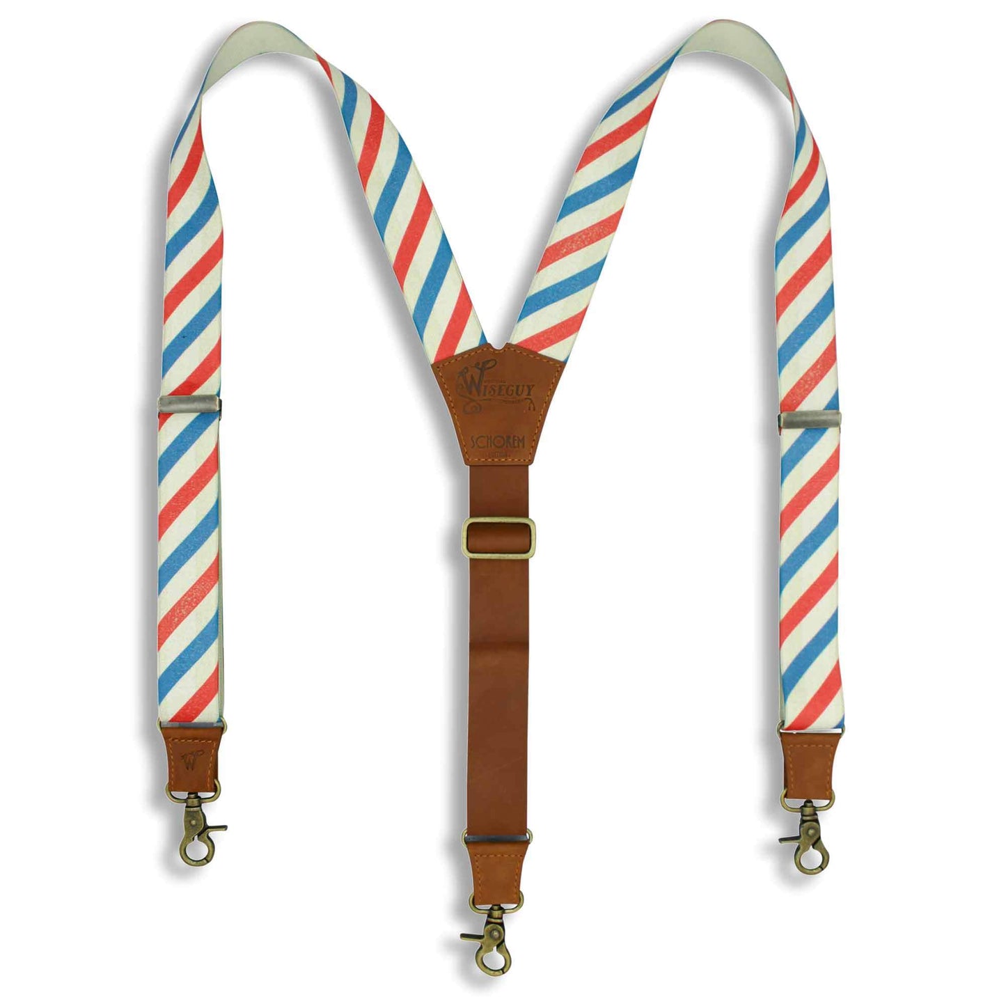 Charger Schorem Barber Striped with Camel Brown Leather Back Strap - Wiseguy Suspenders