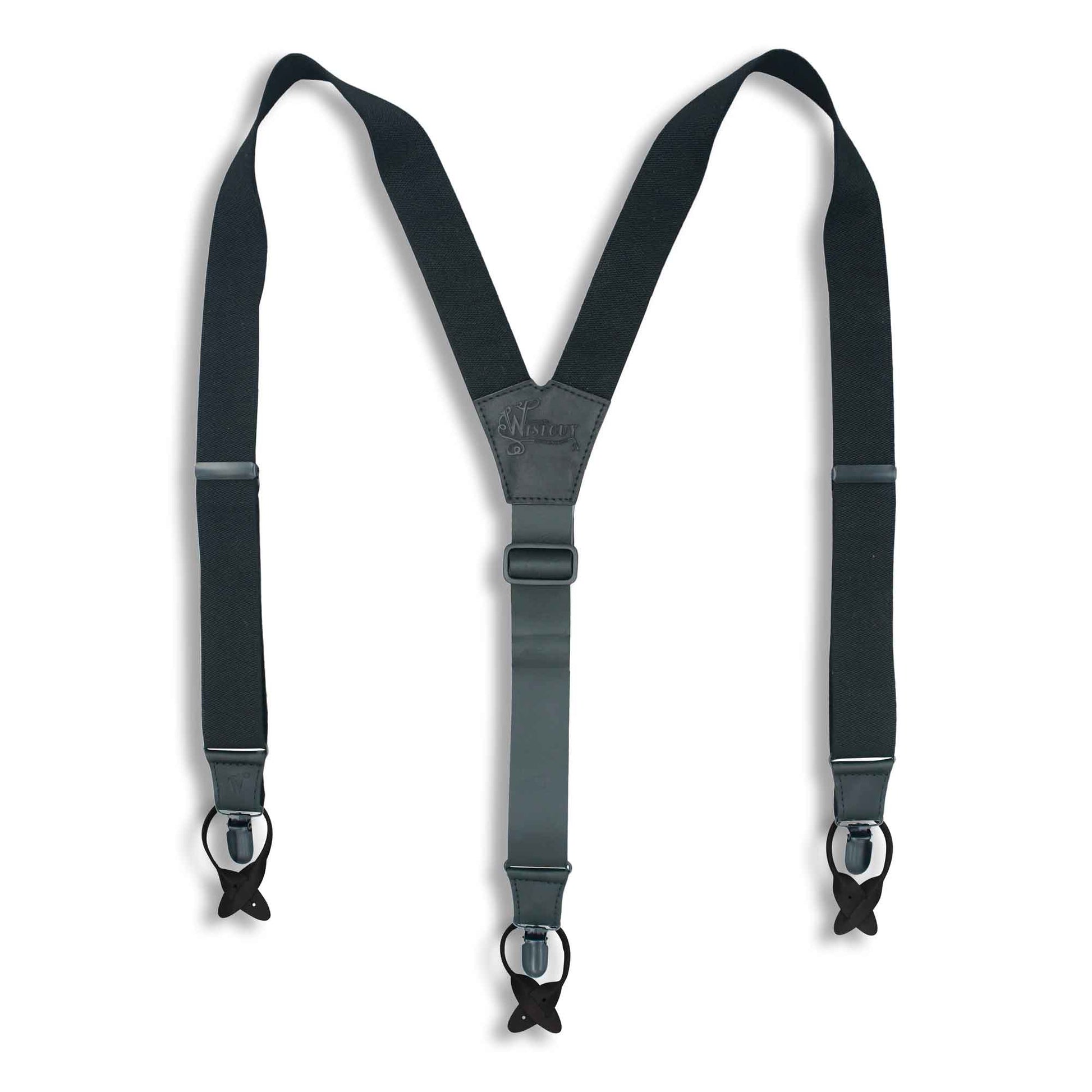 Charger Black Leather/Elastic Men Suspenders wide 1,36 inch/ 3,5 cm - Wiseguy Suspenders