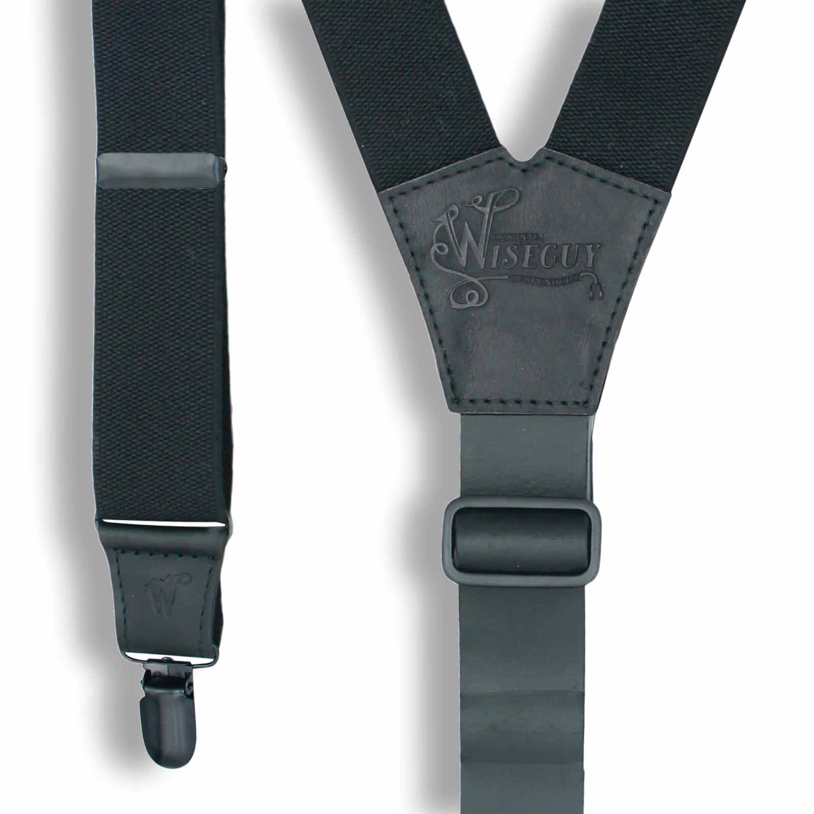 Charger Black Leather/Elastic Men Suspenders wide 1,36 inch/ 3,5 cm - Wiseguy Suspenders