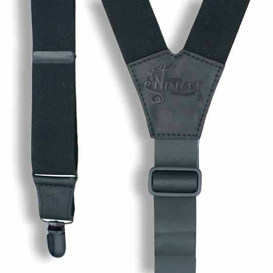 Charger Black Leather/Elastic Men Suspenders wide 1,36 inch/ 3,5 cm - Wiseguy Suspenders