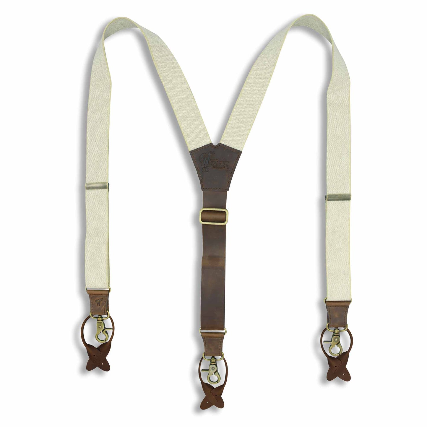 Charger Sand Elastic with Dark Brown Leather Back Strap Suspenders - Wiseguy Suspenders