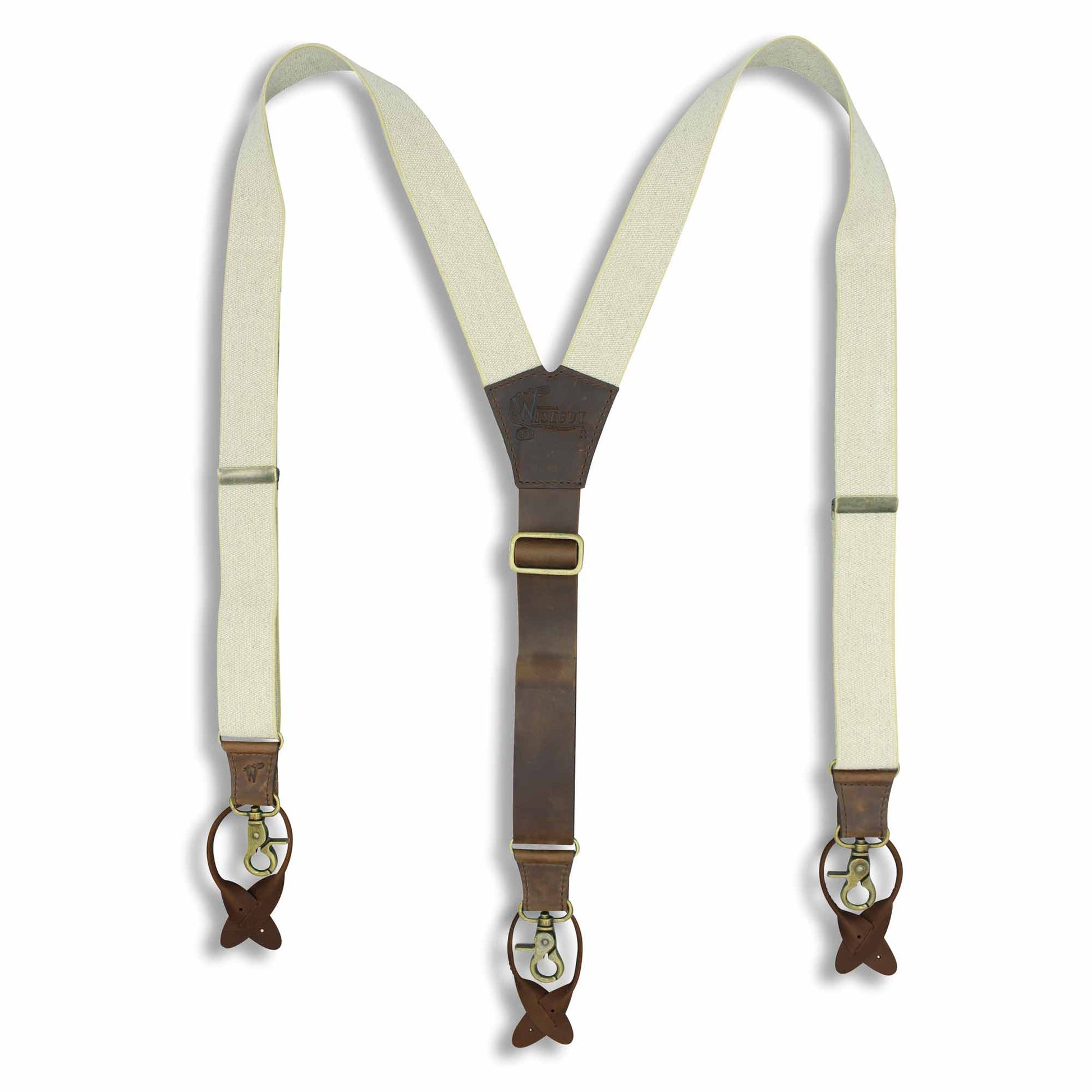Charger Sand Elastic with Dark Brown Leather Back Strap Suspenders - Wiseguy Suspenders