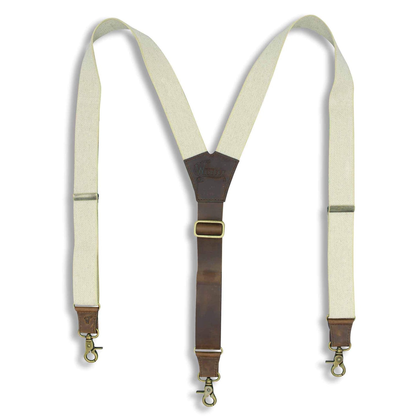 Charger Sand Elastic with Dark Brown Leather Back Strap Suspenders - Wiseguy Suspenders