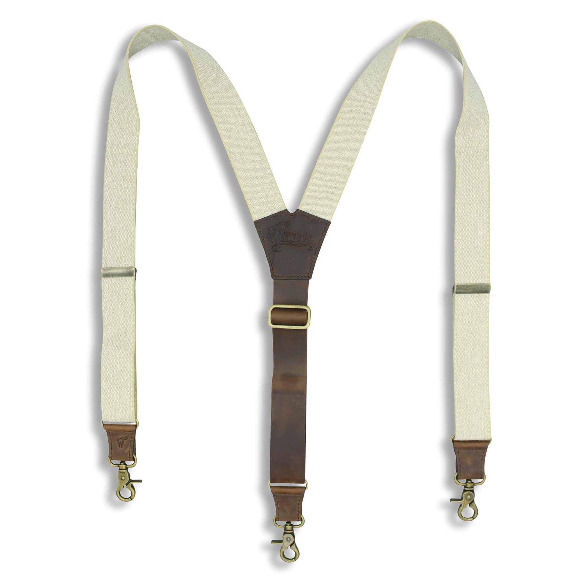 Charger Sand Elastic with Dark Brown Leather Back Strap Suspenders - Wiseguy Suspenders