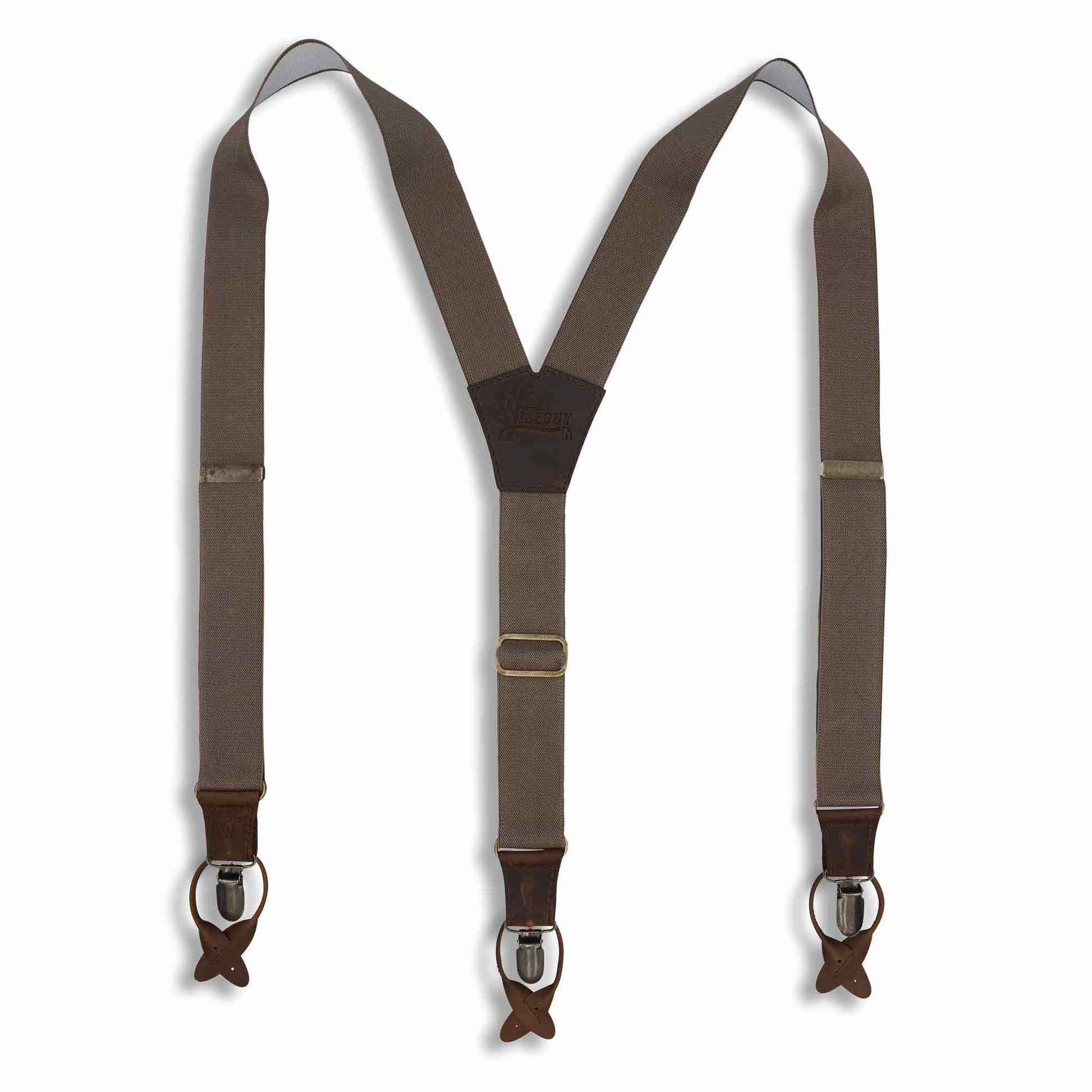 Chocolate on Dark Brown Y back thin Men's Suspenders 1 inch wide - Wiseguy Suspenders