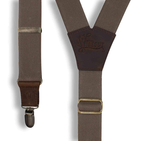 Chocolate on Dark Brown Y back thin Men's Suspenders 1 inch wide - Wiseguy Suspenders