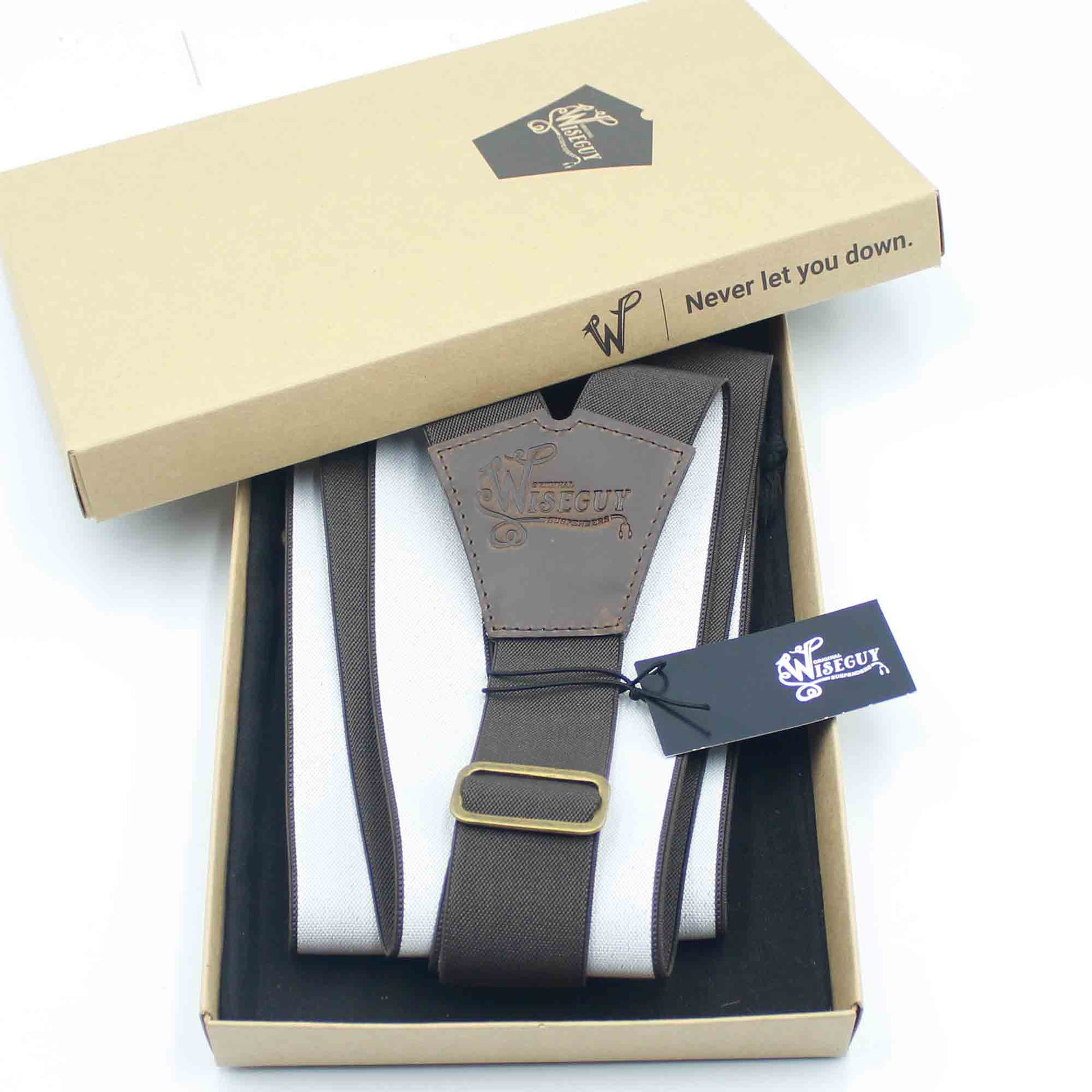 Chocolate on Dark Brown Y back thin Men's Suspenders 1 inch wide - Wiseguy Suspenders
