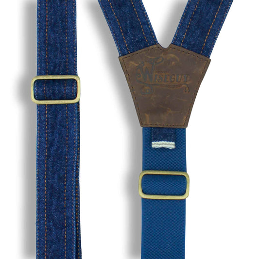 Red Lion Selvedge Denim Suspenders on Dark Brown Leather 1.3 inch wide - Wiseguy Suspenders
