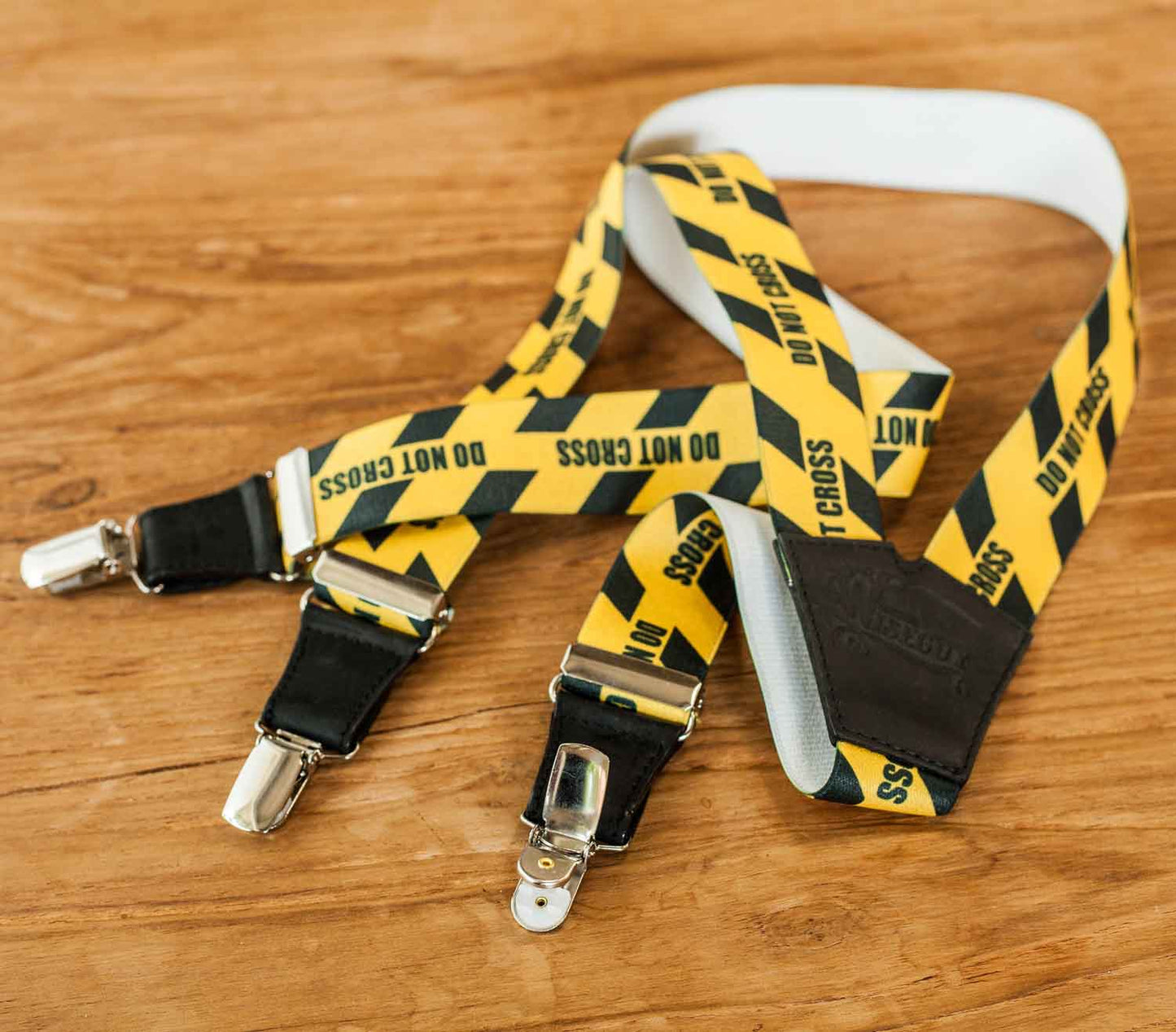 Do Not Cross Yellow casual Suspenders 1.3 inch wide straps - Wiseguy Suspenders