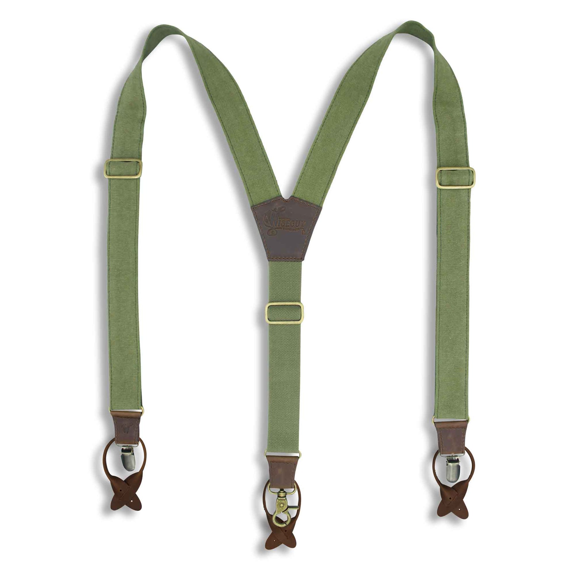 Duck Canvas Army Green Suspenders with Green Elastic back strap 1.3" - Wiseguy Suspenders