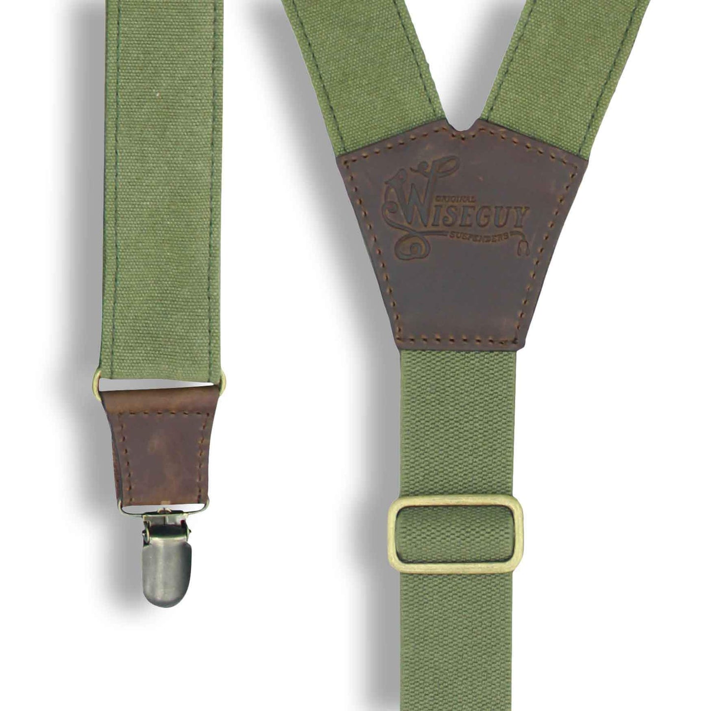 Duck Canvas Army Green Suspenders with Green Elastic back strap 1.3" - Wiseguy Suspenders