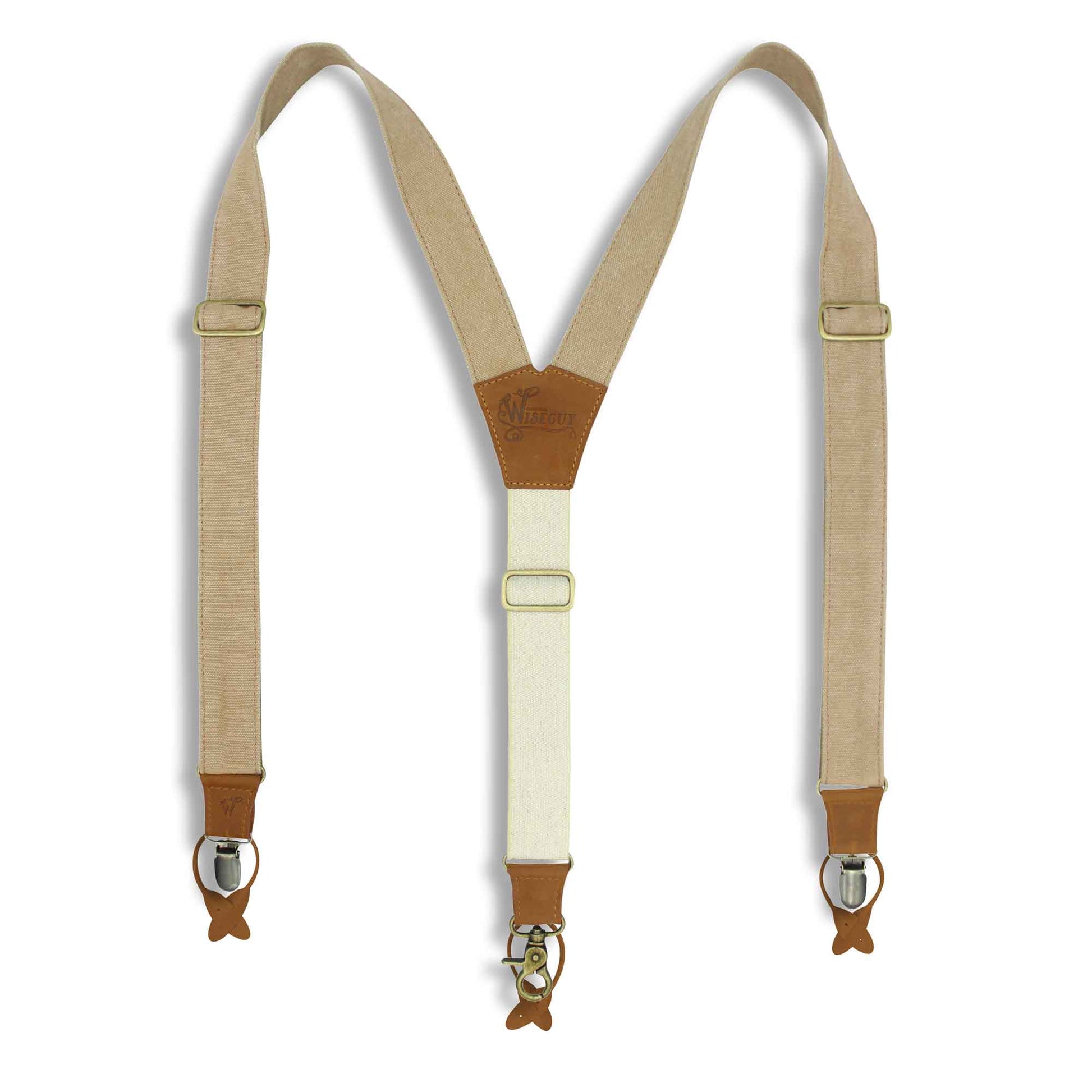 The Duck Canvas Mocca Suspenders with Elastic Sand color back strap - Wiseguy Suspenders