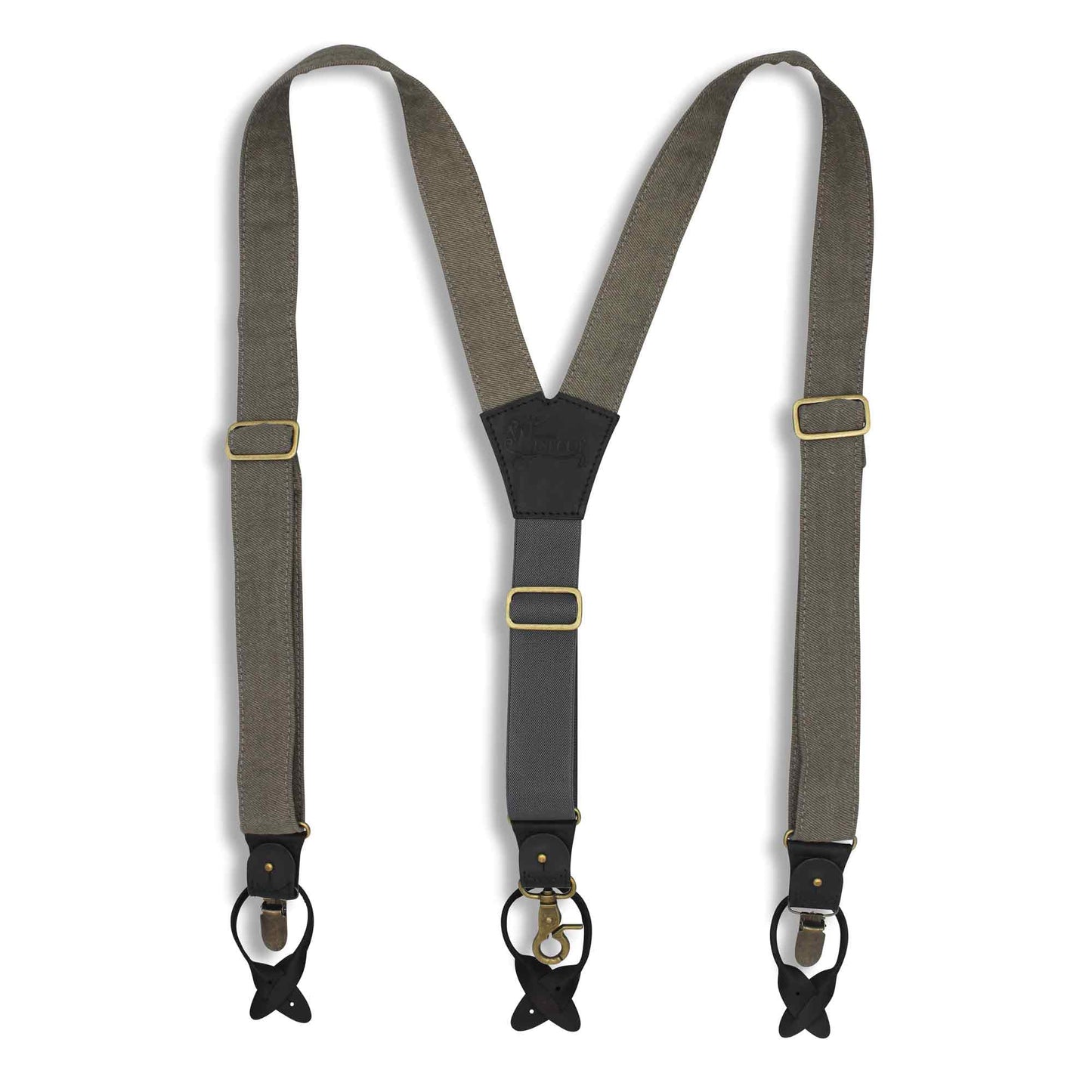 Duck Canvas Gray mens Suspenders with adjustable Elastic Back Strap - Wiseguy Suspenders