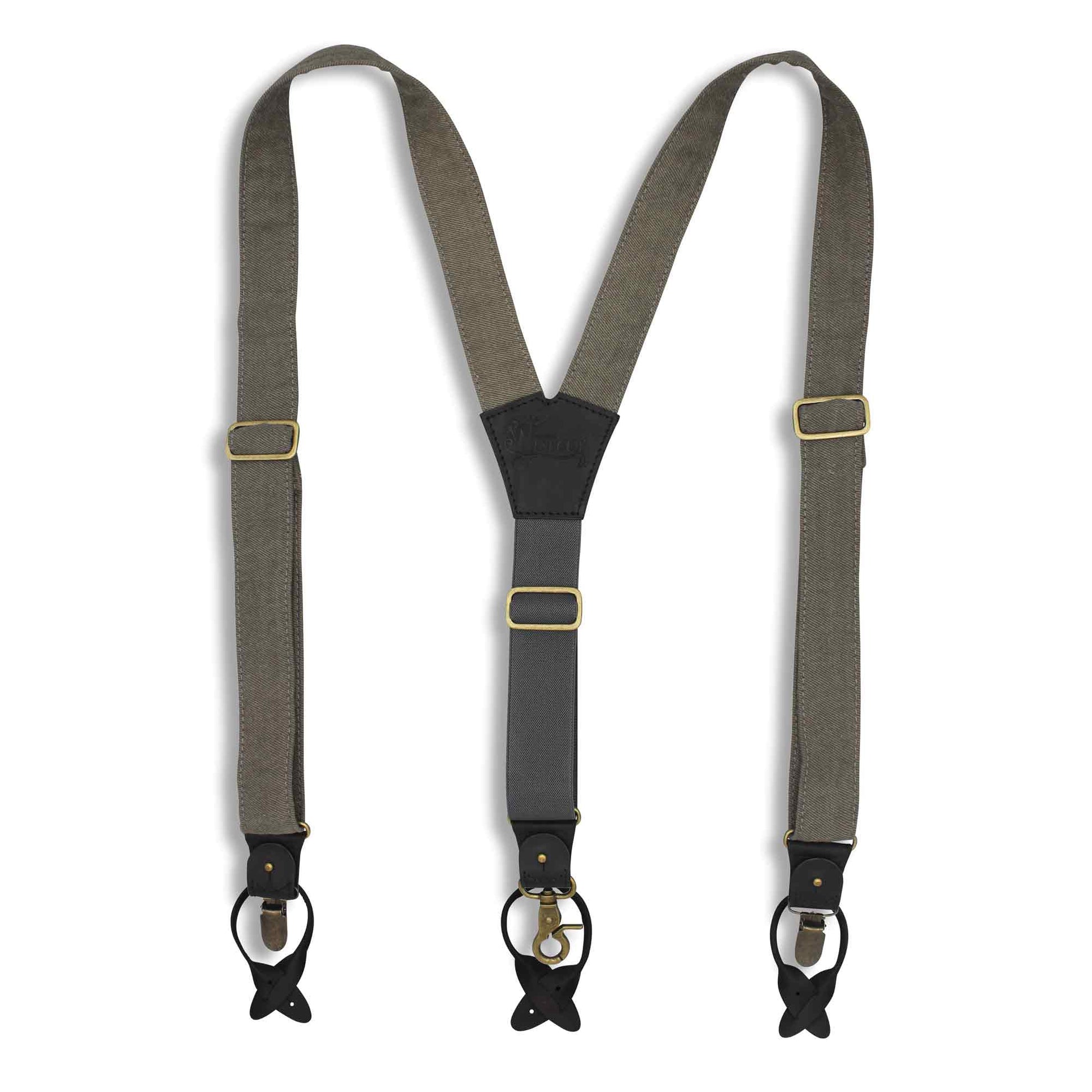 Duck Canvas Gray mens Suspenders with adjustable Elastic Back Strap - Wiseguy Suspenders