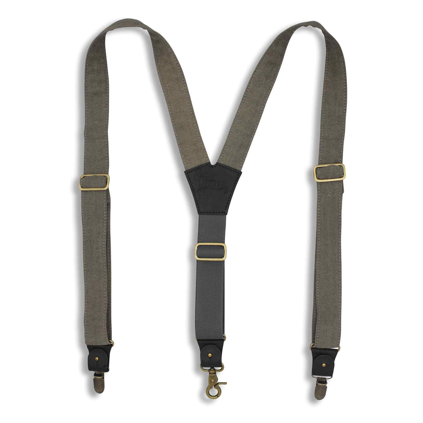 Duck Canvas Gray mens Suspenders with adjustable Elastic Back Strap - Wiseguy Suspenders