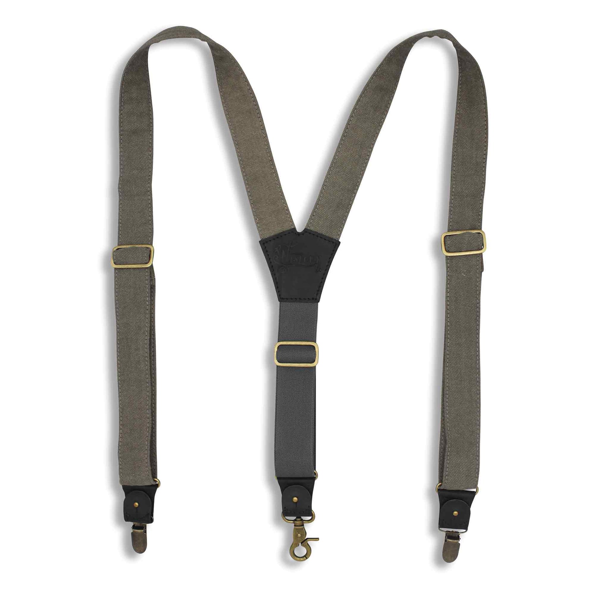 Duck Canvas Gray mens Suspenders with adjustable Elastic Back Strap - Wiseguy Suspenders