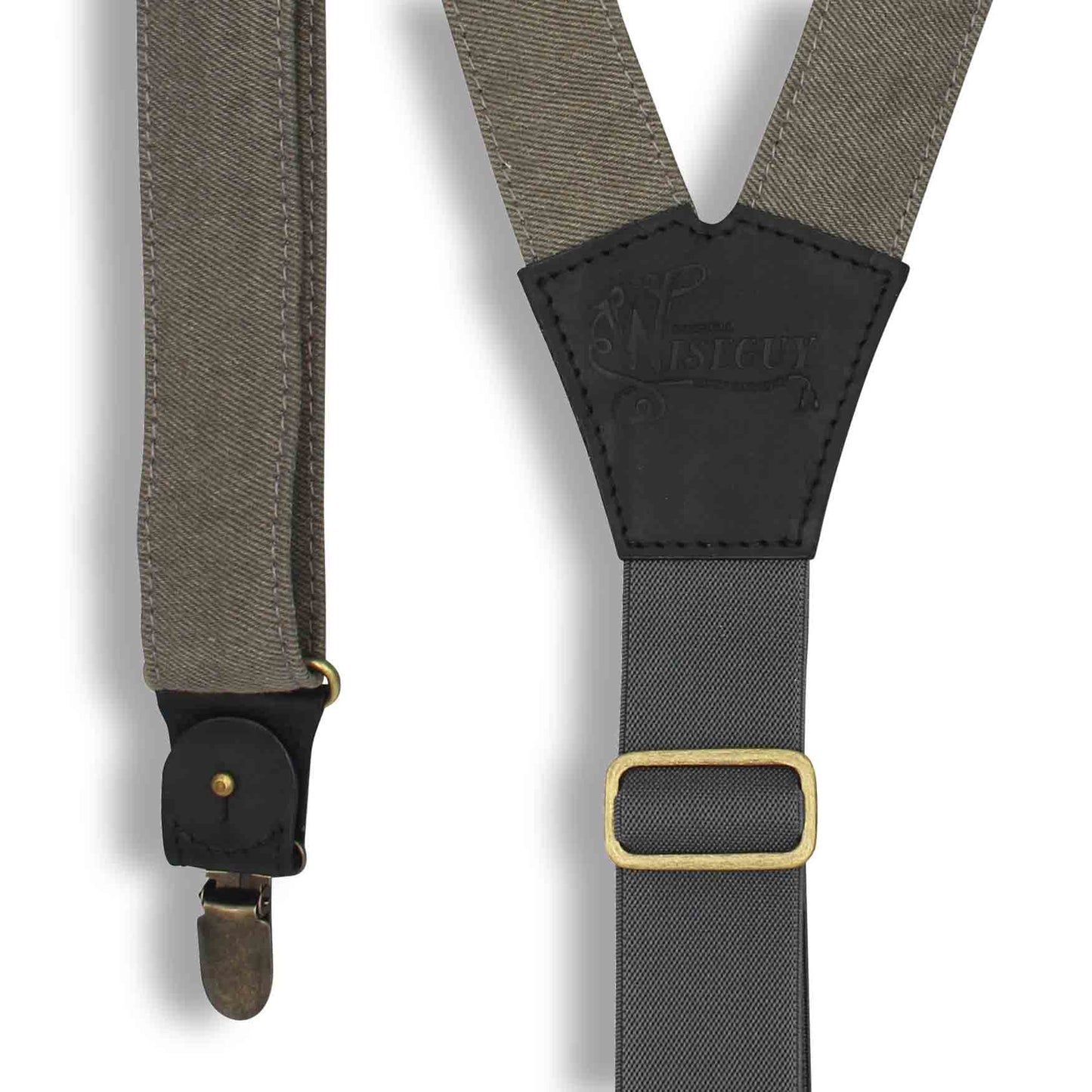 Duck Canvas Gray mens Suspenders with adjustable Elastic Back Strap - Wiseguy Suspenders