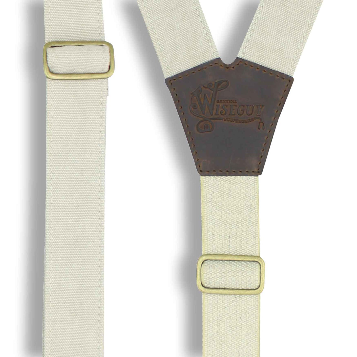 The Duck Canvas Vintage white Suspenders with white Elastic back strap - Wiseguy Suspenders