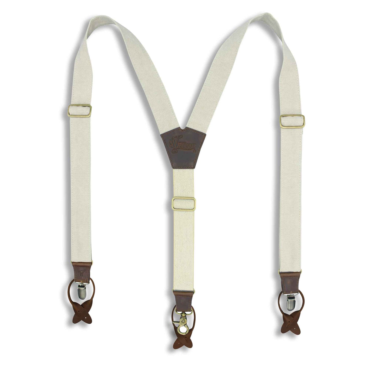 The Duck Canvas Vintage white Suspenders with white Elastic back strap - Wiseguy Suspenders