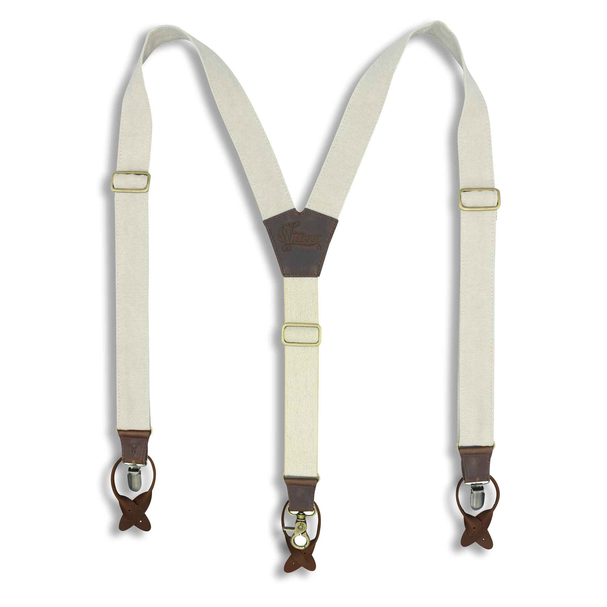 The Duck Canvas Vintage white Suspenders with white Elastic back strap - Wiseguy Suspenders