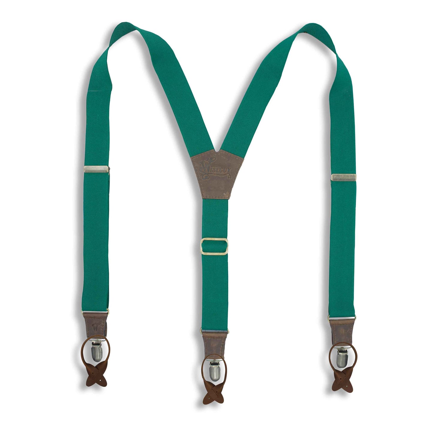 Emerald Green Best Suspenders Braces with Dark Brown Leather parts - Wiseguy Suspenders