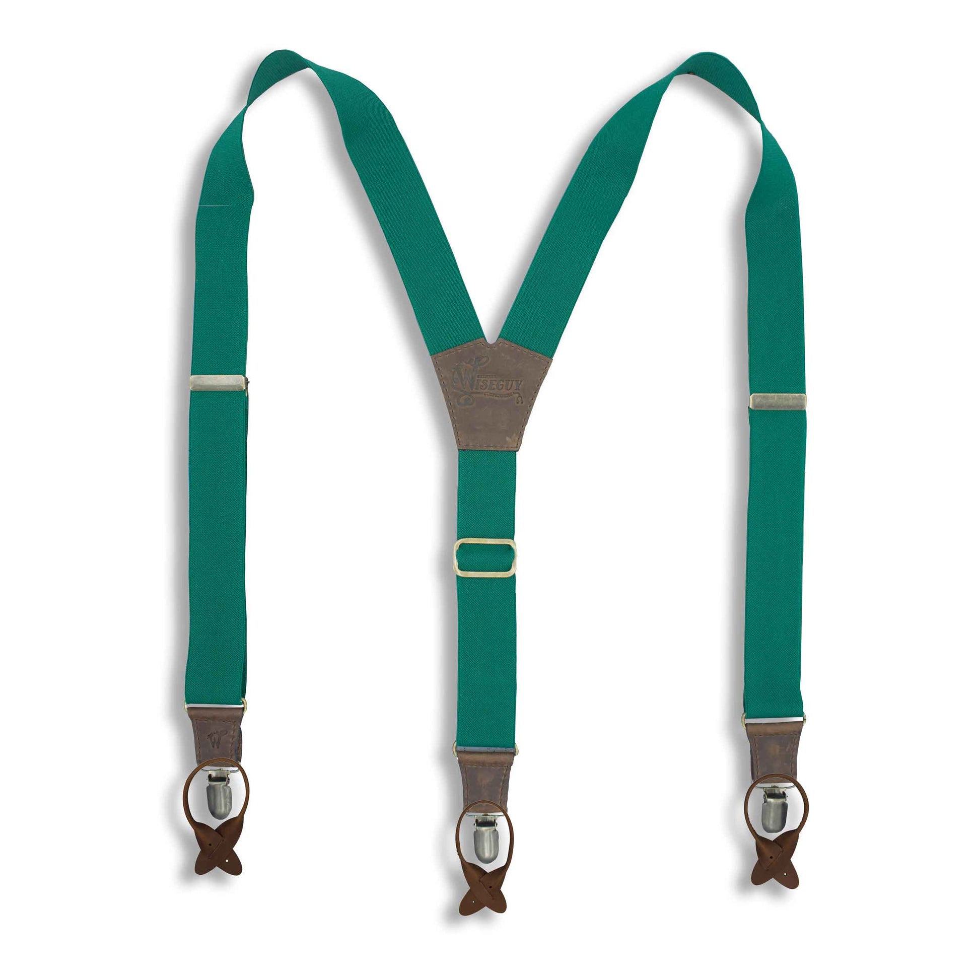 Emerald Green Best Suspenders Braces with Dark Brown Leather parts - Wiseguy Suspenders