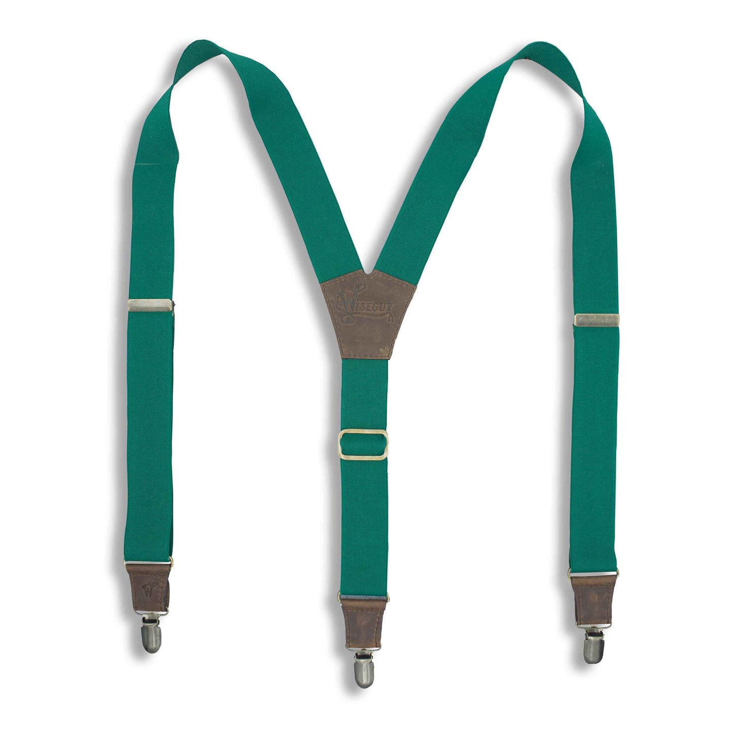 Emerald Green Best Suspenders Braces with Dark Brown Leather parts - Wiseguy Suspenders