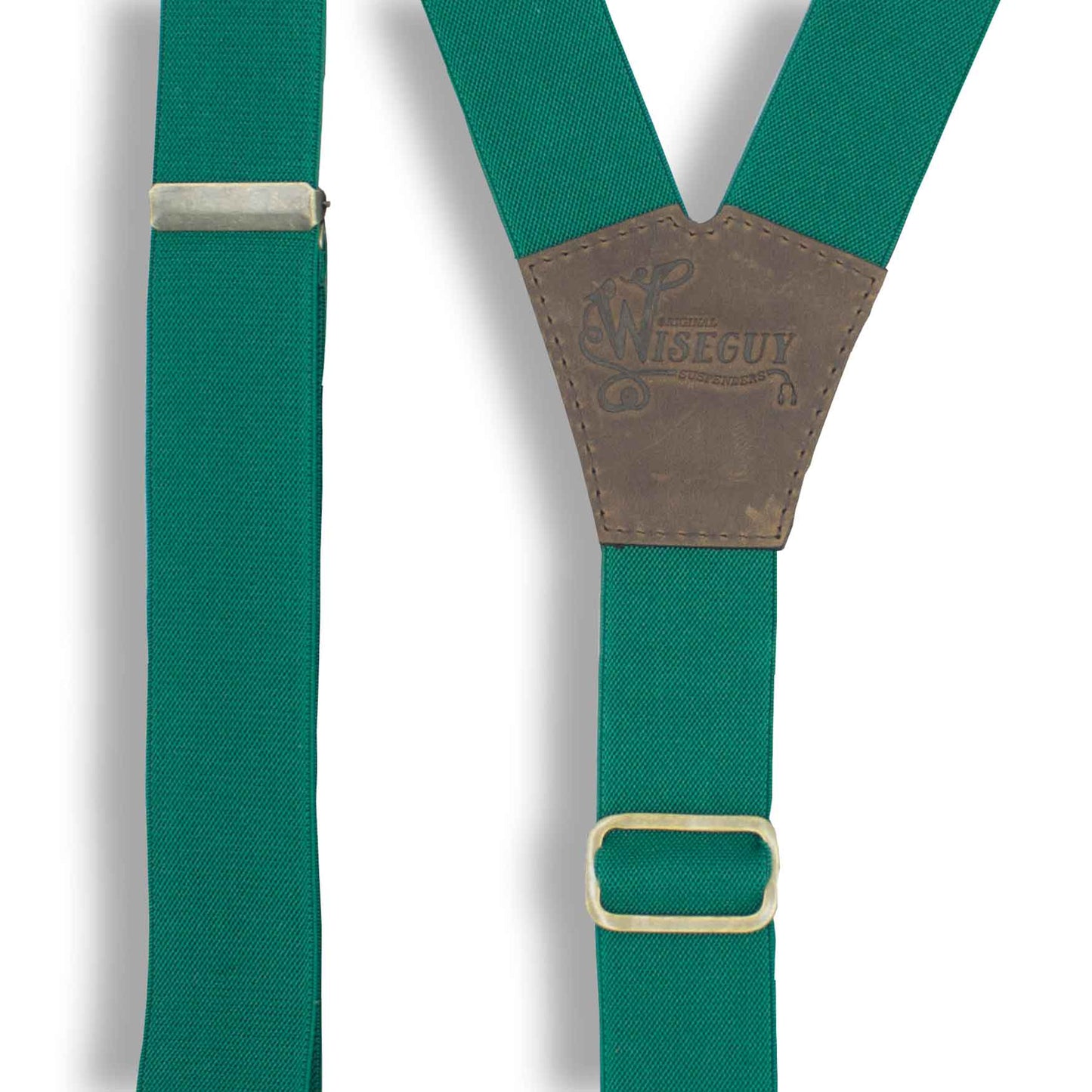 Emerald Green Best Suspenders Braces with Dark Brown Leather parts - Wiseguy Suspenders