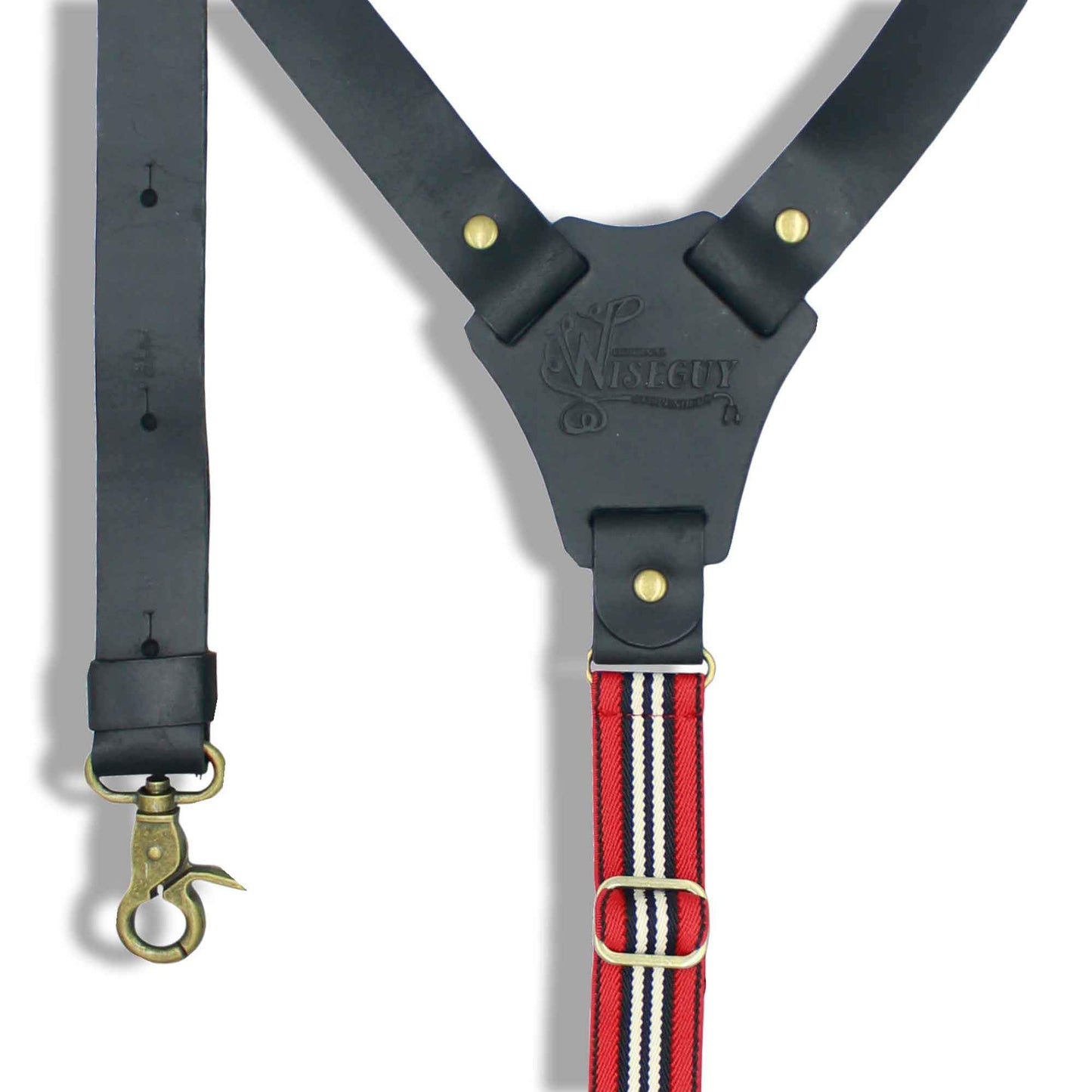 Monza Flex Black Leather vintage men's suspenders with striped elastic - Wiseguy Suspenders