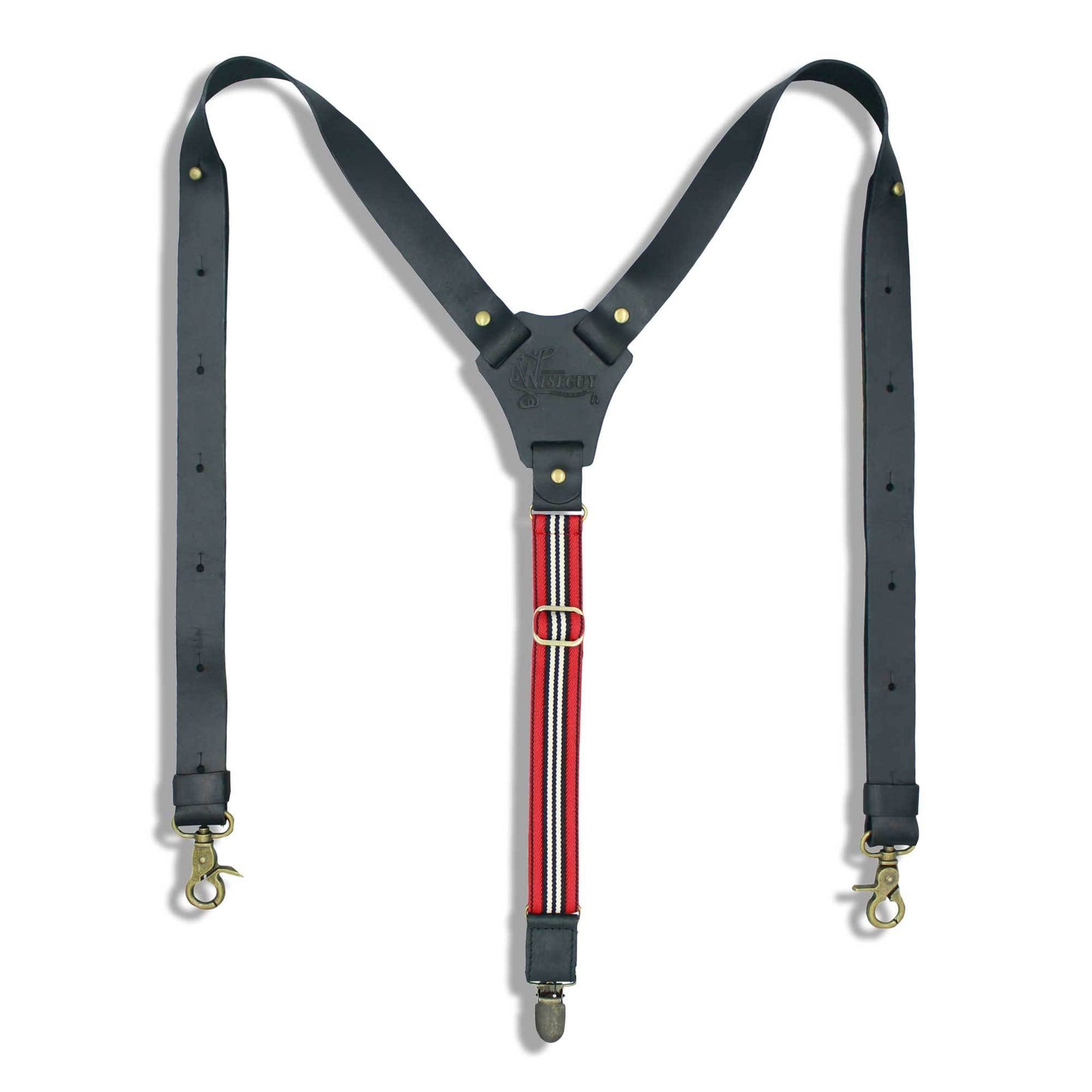 Monza Flex Black Leather vintage men's suspenders with striped elastic - Wiseguy Suspenders