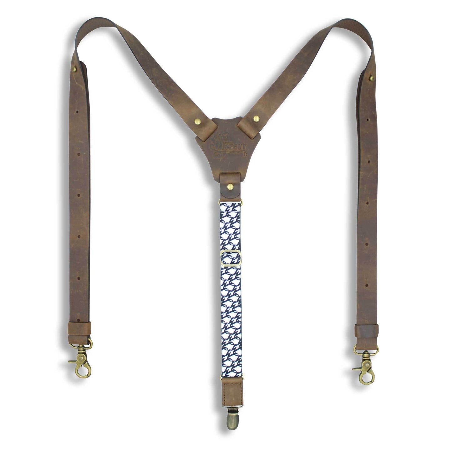 Flex Dark Brown Leather Suspenders with W Monogram Elastic Back Strap - Wiseguy Suspenders