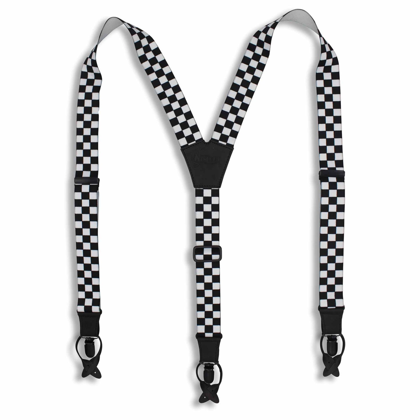 The Formula Black/White 1.3 inch men's Suspenders with black parts - Wiseguy Suspenders