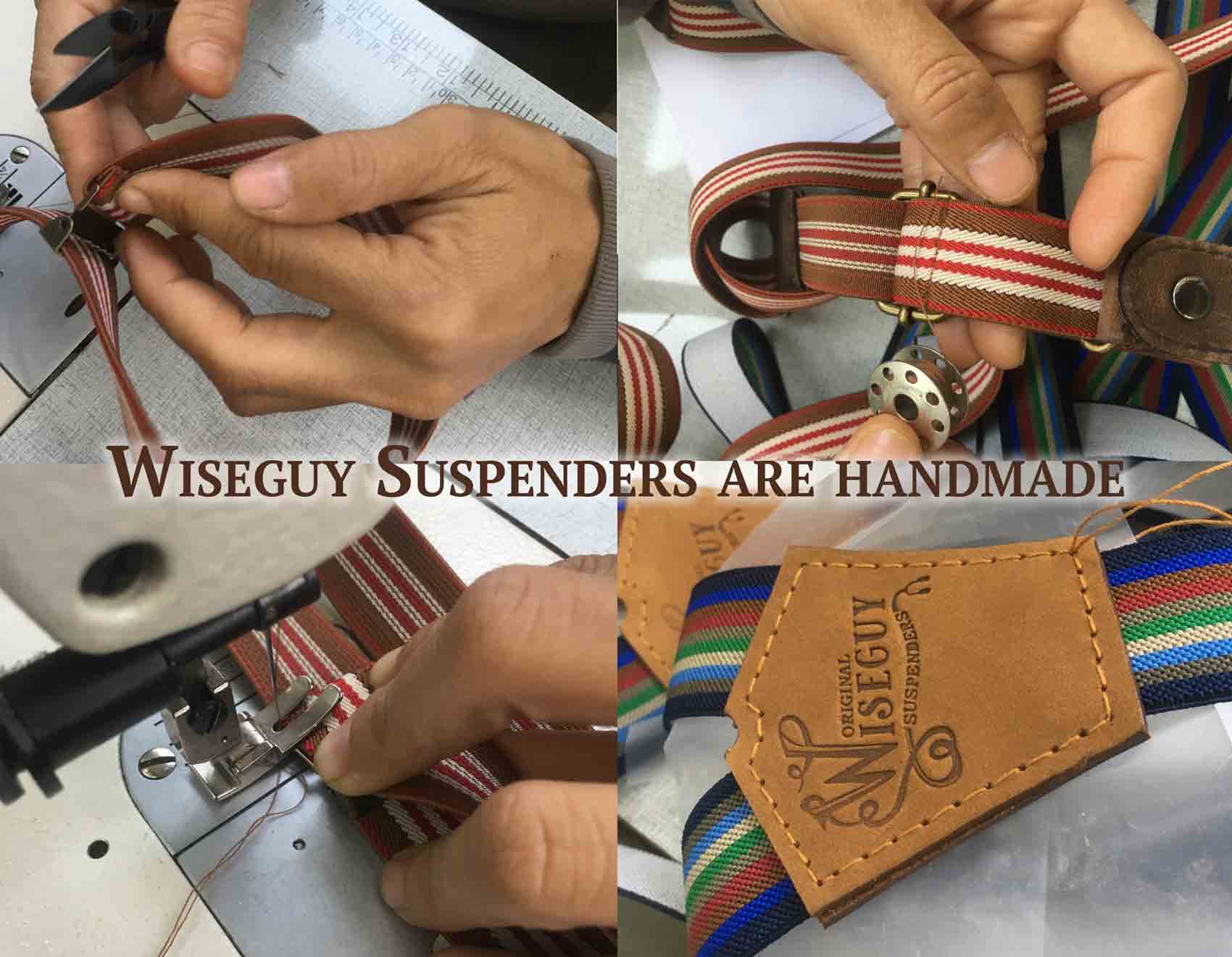 Burgundy Elastic Jeans look Suspenders with dark brown leather parts - Wiseguy Suspenders