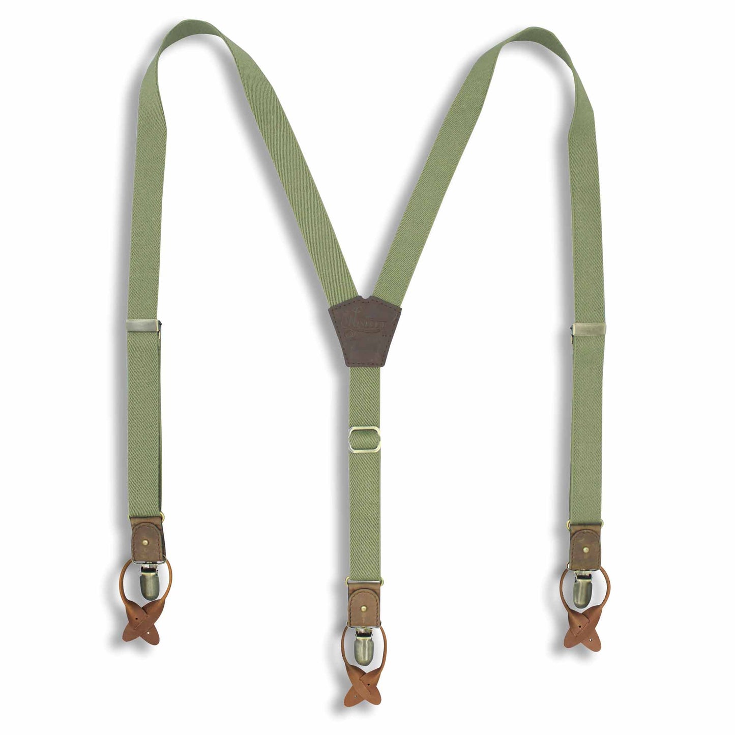 Khaki Green Suspenders slim straps (1 inch/2.54 cm) - Wiseguy Suspenders