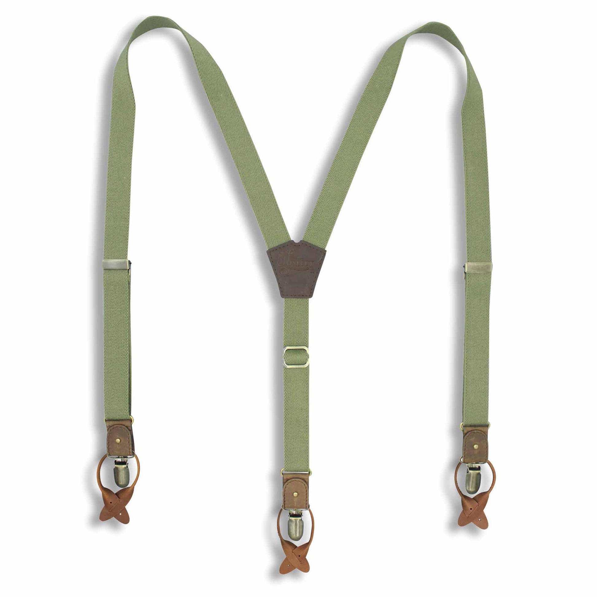 Khaki Green Suspenders slim straps (1 inch/2.54 cm) - Wiseguy Suspenders