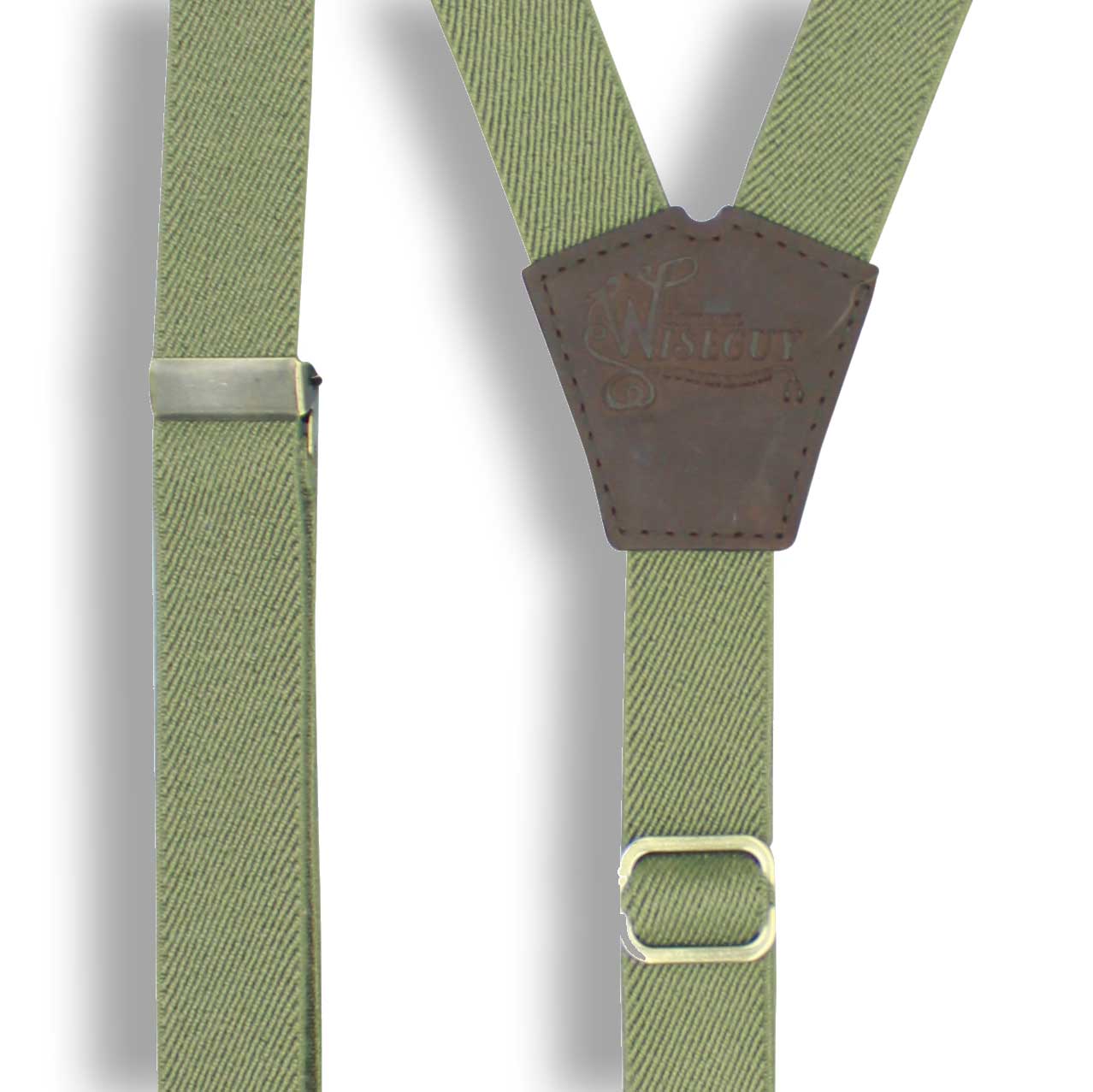 Khaki Green Suspenders slim straps (1 inch/2.54 cm) - Wiseguy Suspenders