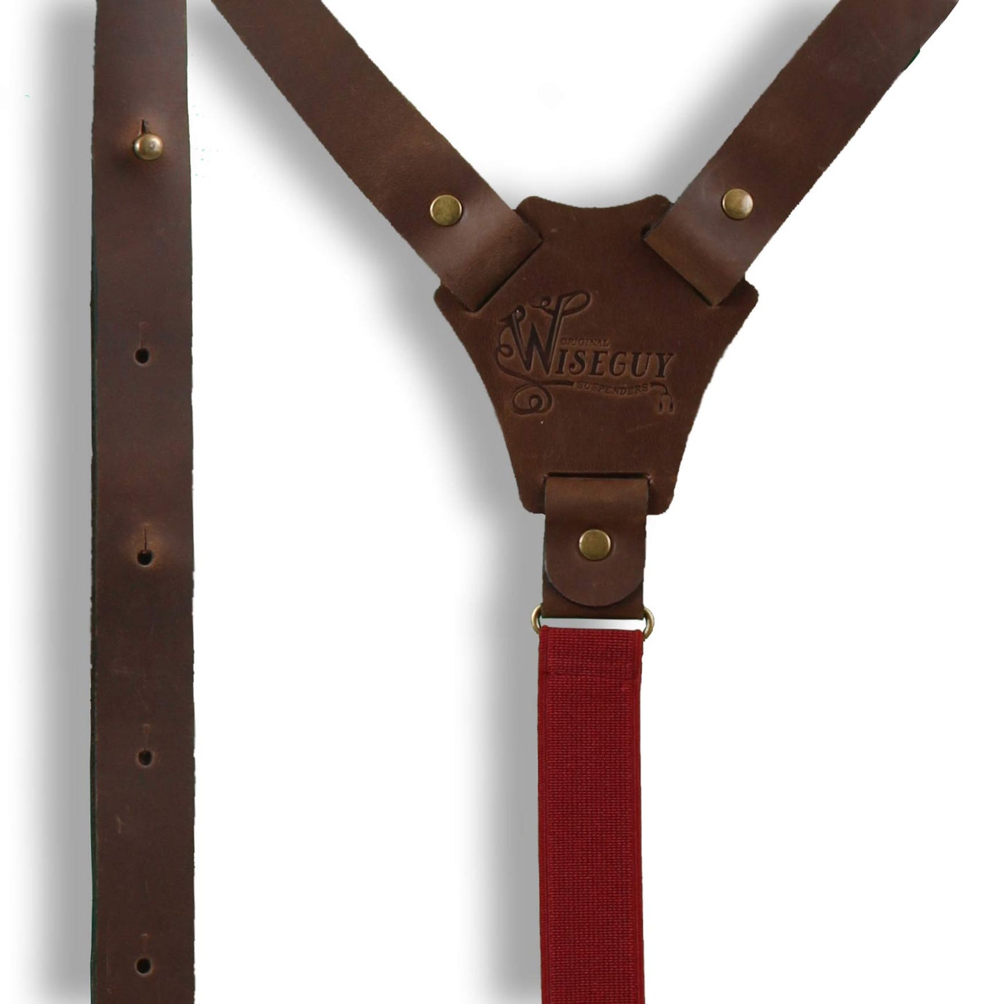 Flex Dark Brown leather Suspenders with Burgundy Elastic Back Strap - Wiseguy Suspenders