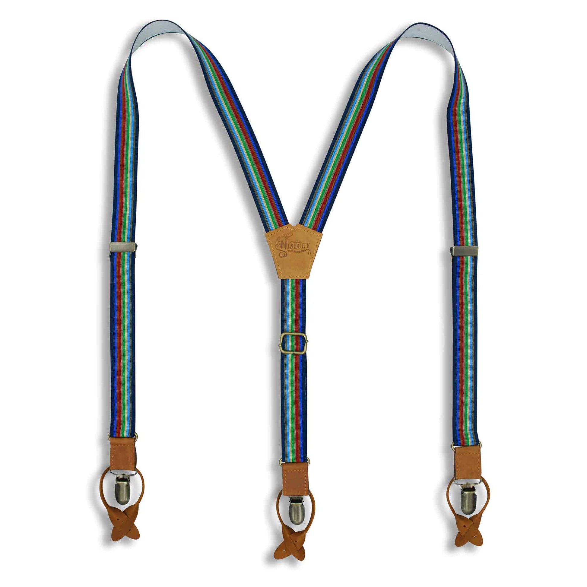 Liberty - Multi Colored Striped Suspenders slim straps (1 inch/2.54 cm) - Wiseguy Suspenders