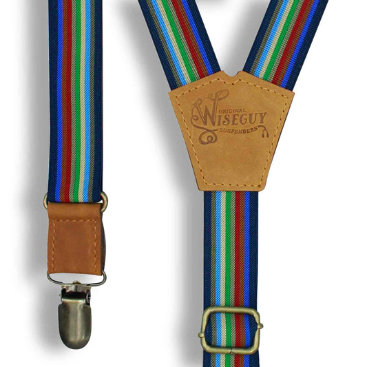 Liberty - Multi Colored Striped Suspenders slim straps (1 inch/2.54 cm) - Wiseguy Suspenders