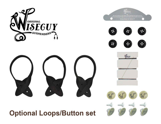 Loops/Button set in black, brown, camel brown or Natural Raw leather - Wiseguy Suspenders