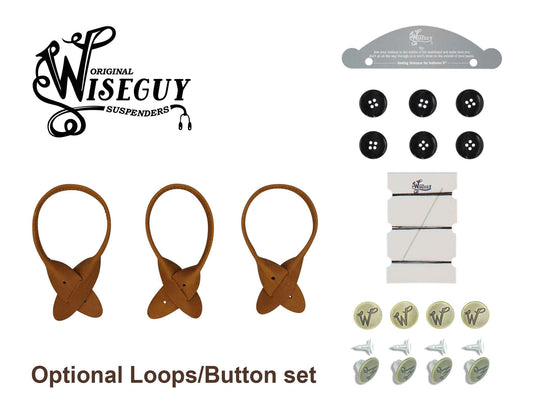Loops/Button set in black, brown, camel brown or Natural Raw leather - Wiseguy Suspenders