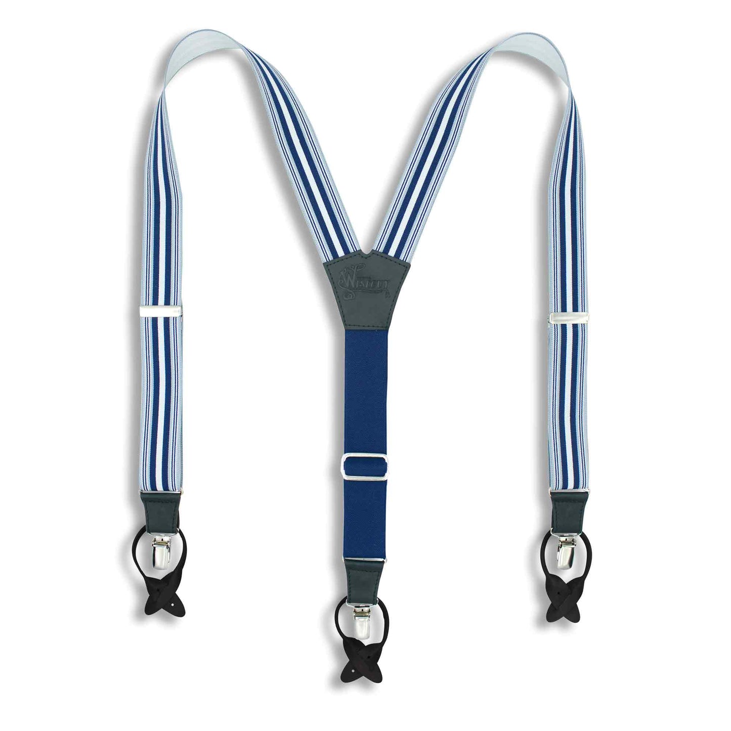 Multitrack Blues Striped Suspenders wide straps (1.36 inch/3.5 cm) - Wiseguy Suspenders
