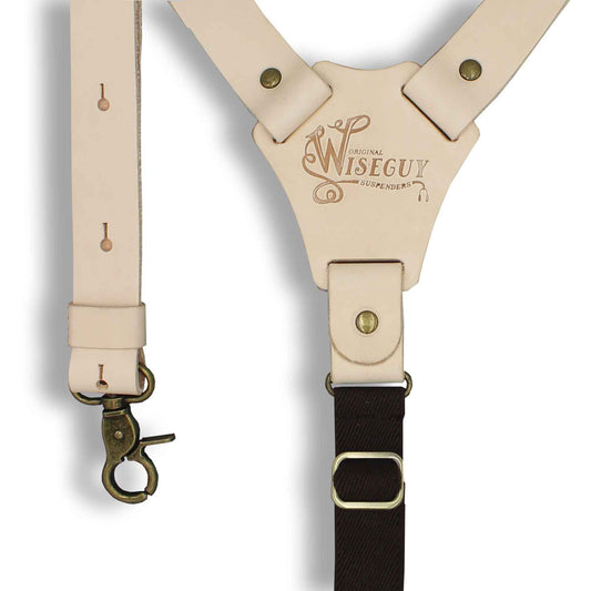 Crazy Horse Flex RAW Leather with brown elastic 1 inch back straps - Wiseguy Suspenders