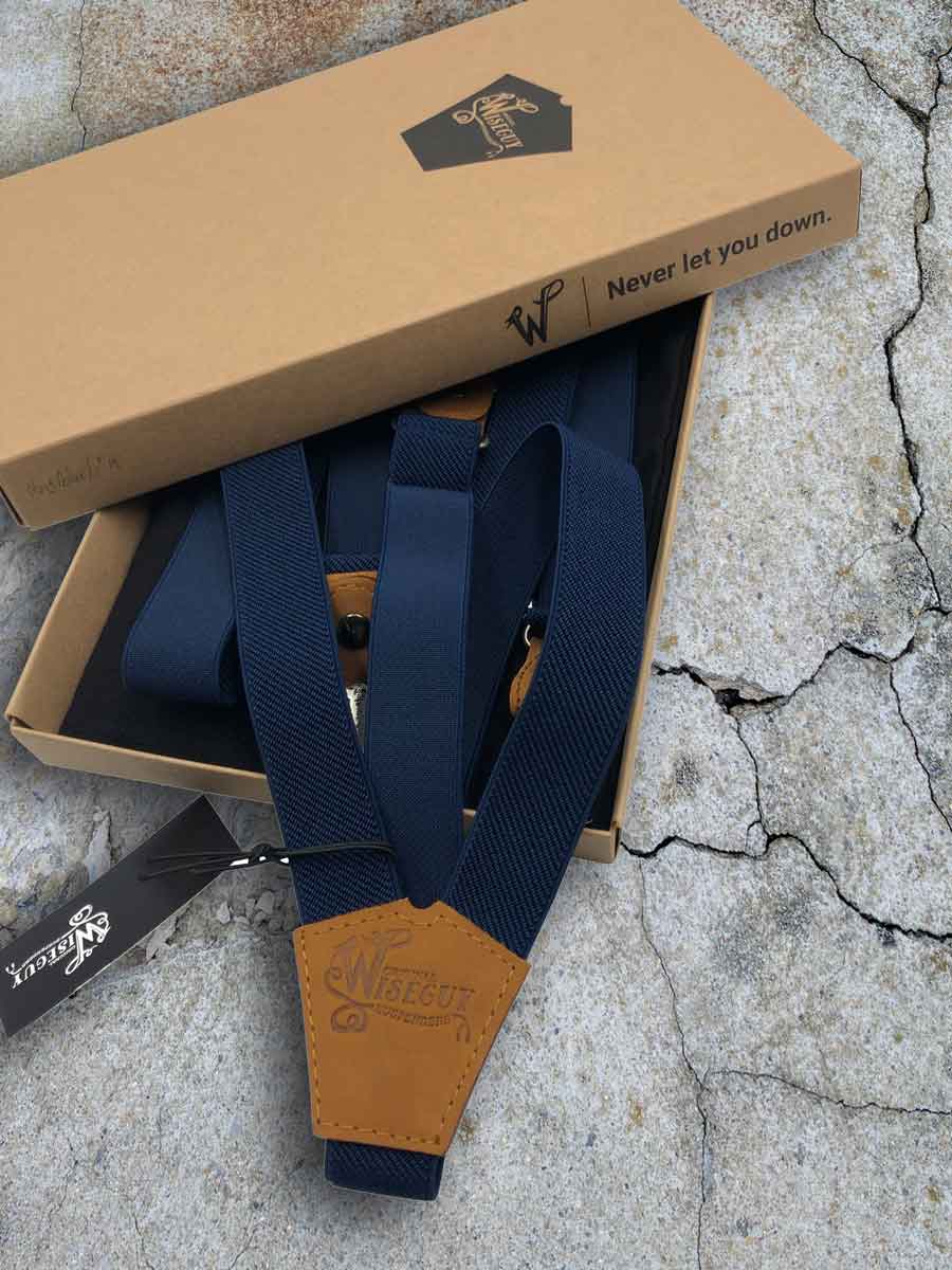 Navy Blue Suspenders slim straps (1 inch/2.54 cm) - Wiseguy Suspenders