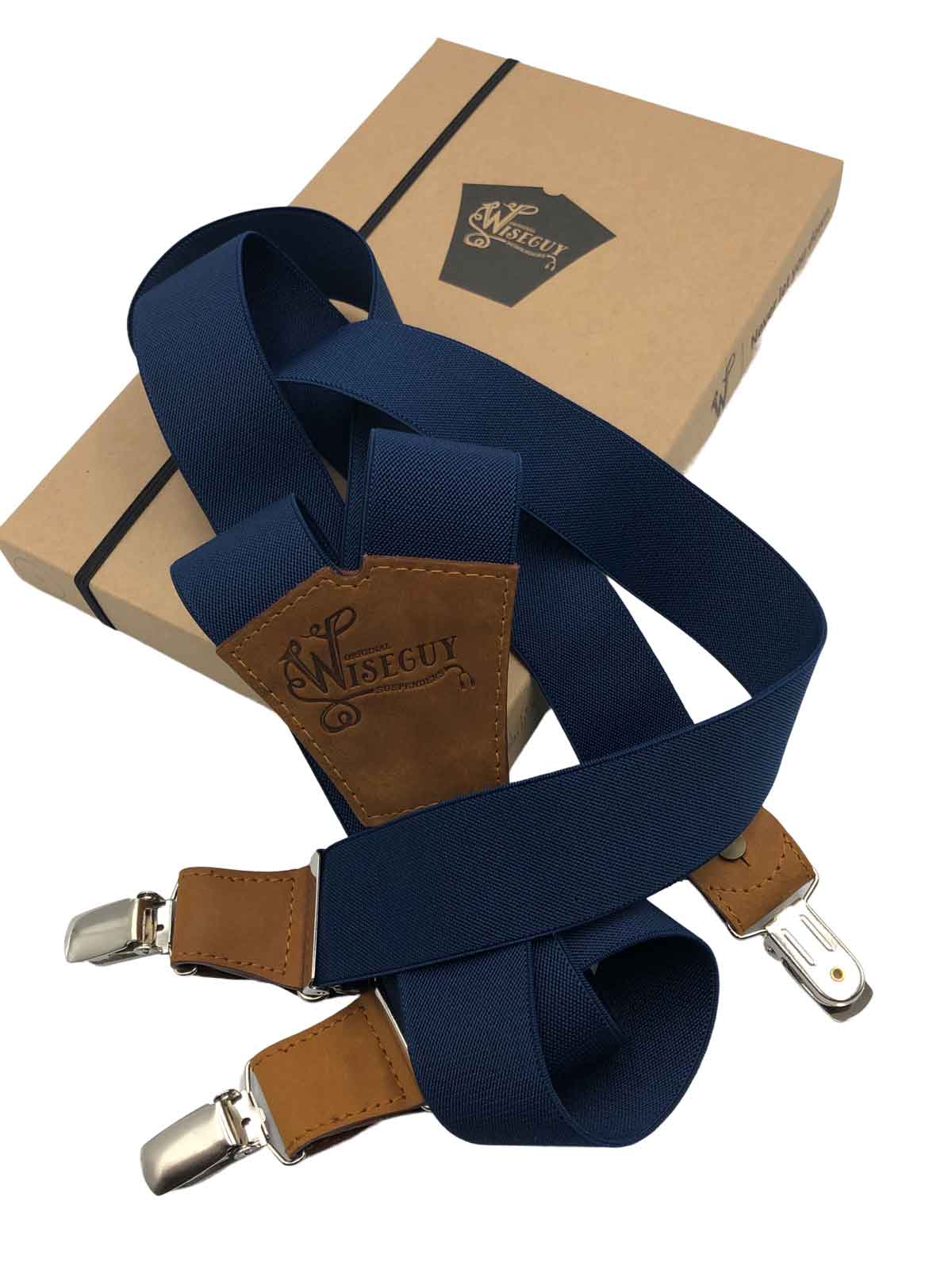 Navy Blue on Camel Brown Suspenders wide straps (1.36 inch/3.5 cm) - Wiseguy Suspenders