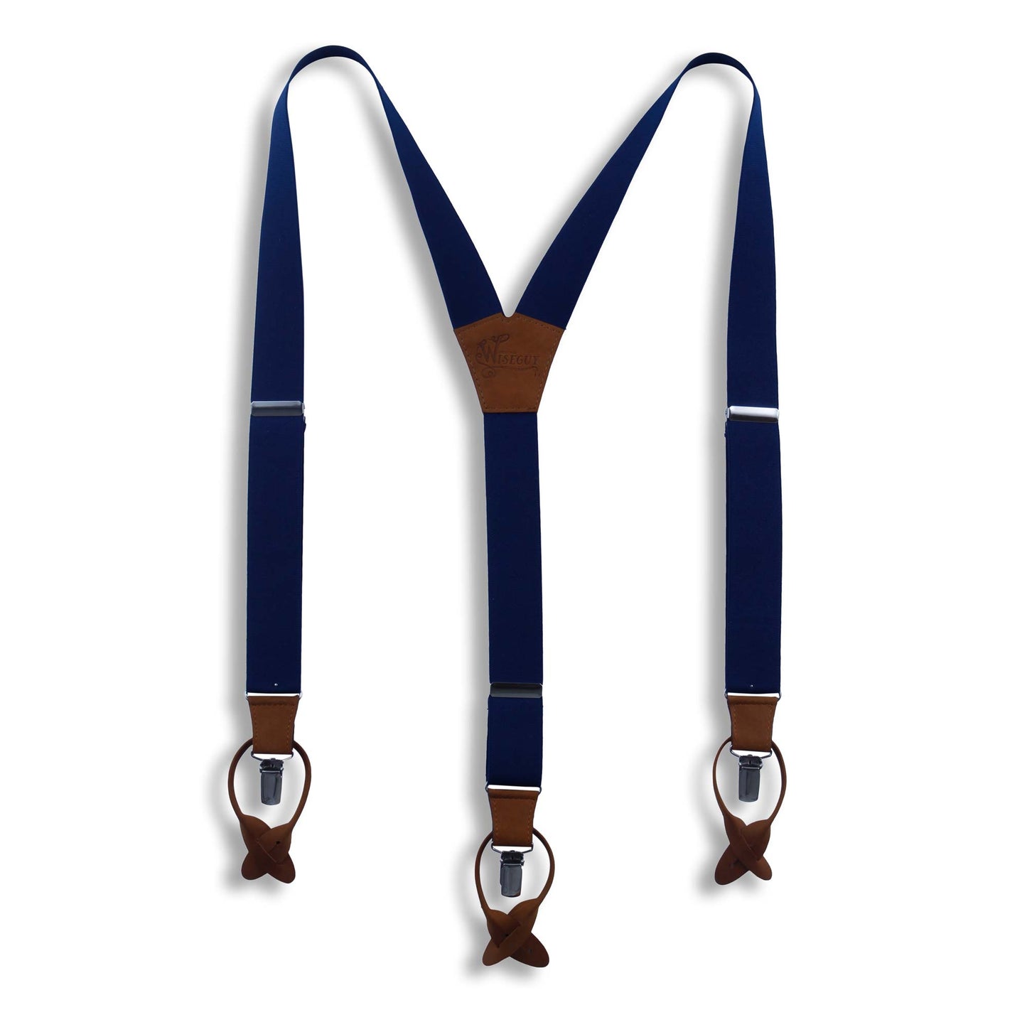 Navy Blue on Camel Brown Suspenders wide straps (1.36 inch/3.5 cm) - Wiseguy Suspenders