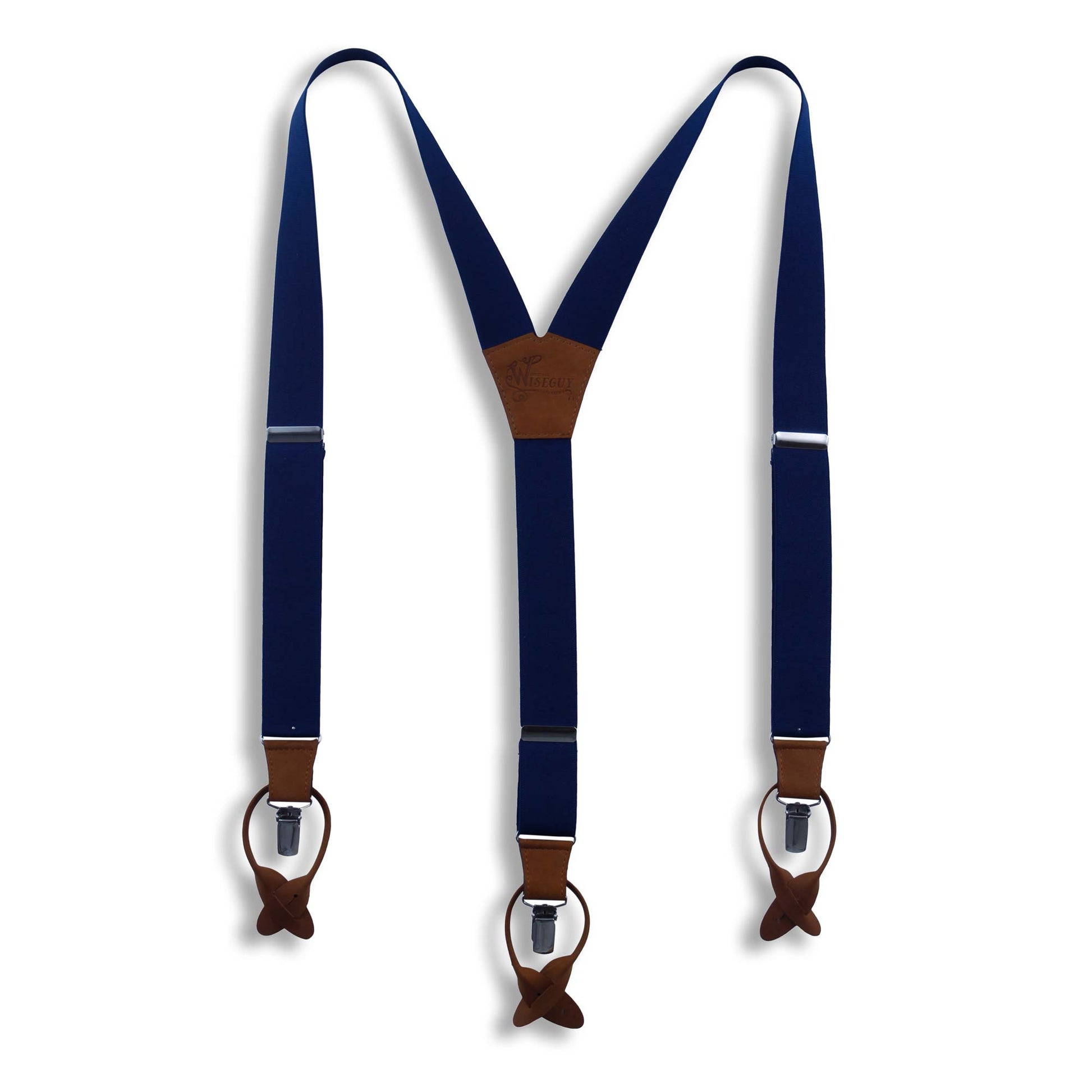 Navy Blue on Camel Brown Suspenders wide straps (1.36 inch/3.5 cm) - Wiseguy Suspenders