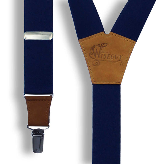 Navy Blue on Camel Brown Suspenders wide straps (1.36 inch/3.5 cm) - Wiseguy Suspenders