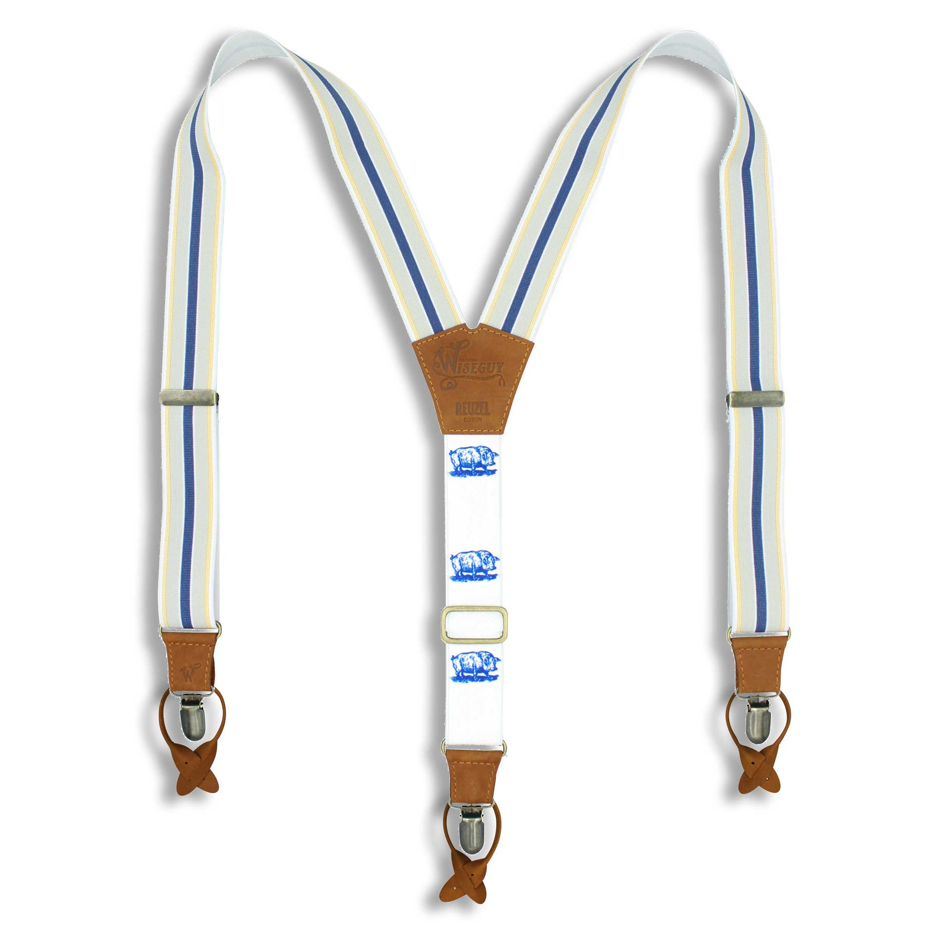 Reuzel High 'n' Tight suspender on Camel Brown wide straps (1.36 inch / 3.5 cm) - Wiseguy Suspenders