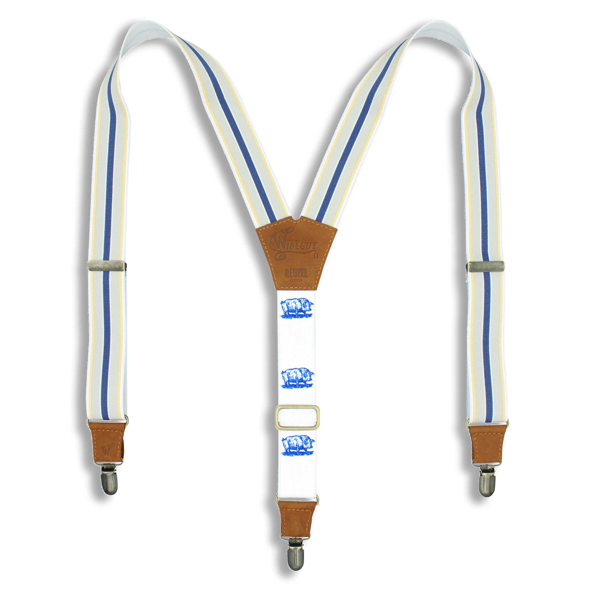 Reuzel High 'n' Tight suspender on Camel Brown wide straps (1.36 inch / 3.5 cm) - Wiseguy Suspenders